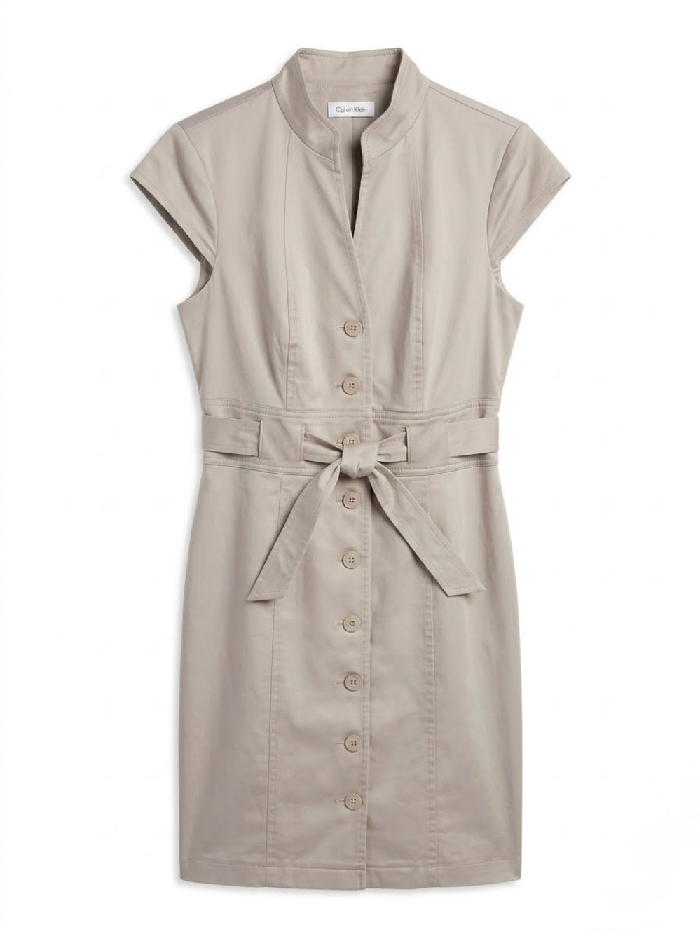 Calvin Klein Khaki Safari Utility Sheath Dress Belted Business Casual Work Midi
